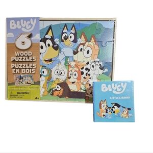 Bluey 6 Wood Puzzles Set And Little Library Bundle.